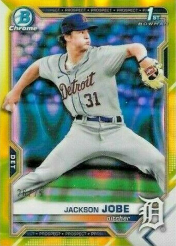 Jackson Jobe 2021 Bowman Draft #BDC-69 Chrome - Yellow Lava Refractor /75 (1st) RAW