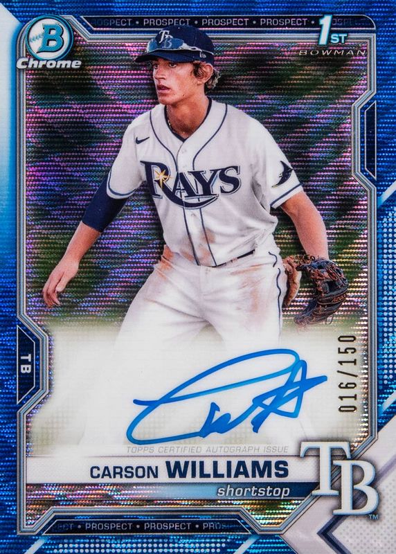 Carson Williams 2021 Bowman Draft #CDA-CW Chrome DP Auto - Blue Wave Refractor /150 (1st) SGC 9