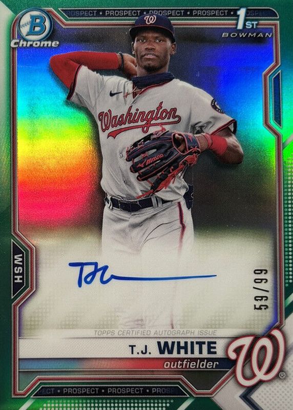 TJ White 2021 Bowman Draft #CDA-TWH Chrome DP Auto - Green Refractor /99 (1st) BGS 9