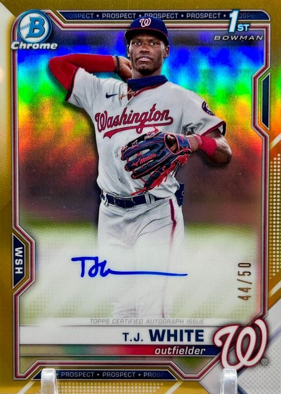 TJ White 2021 Bowman Draft #CDA-TWH Chrome DP Auto - Gold Refractor /50 (1st) BGS 9