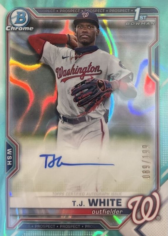 TJ White 2021 Bowman Draft #CDA-TWH Chrome DP Auto - Aqua Lava Refractor /199 (1st) RAW