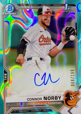 Connor Norby 2021 Bowman Draft #CDA-CN Chrome DP Auto - Aqua Lava 