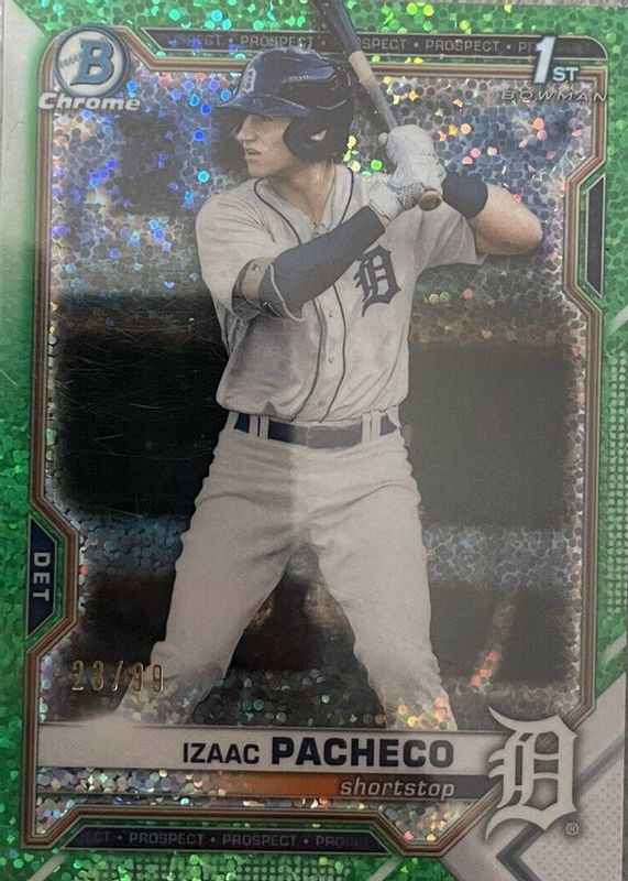 Izaac Pacheco 2021 Bowman Draft #BDC-46 Chrome - Green Sparkle Refractor /99 (1st) SGC 9.5