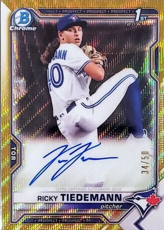 Ricky Tiedemann 2021 Bowman Draft #CDA-RTI Chrome DP Auto - Gold Wave Refractor /50 (1st) PSA 10