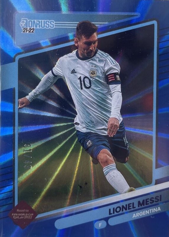 Lionel Messi 2021 Donruss #1 Holo Blue Laser /49 PSA 9