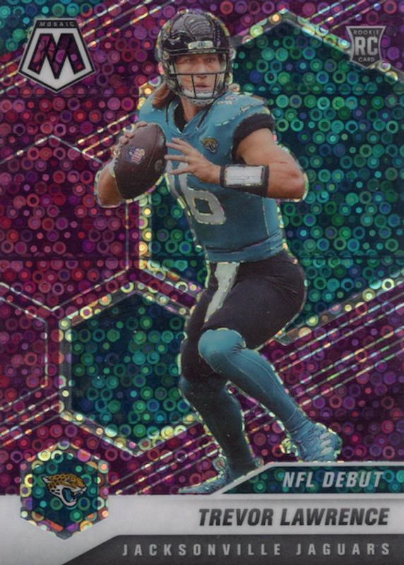 Trevor Lawrence 2021 Mosaic #241 NFL Debut - No Huddle Purple /50 Rookie RAW