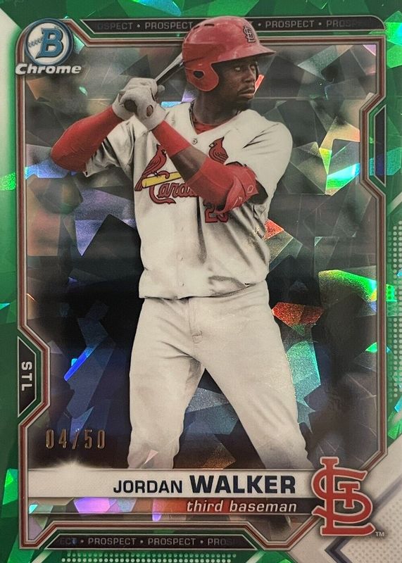 Jordan Walker 2021 Bowman Draft Sapphire Edition #BDC-187 Chrome - Green /50 SGC 10