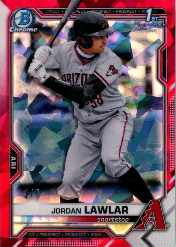 Jordan Lawlar 2021 Bowman Draft Sapphire Edition #BDC-194 Chrome - Red /5 (1st) PSA 10