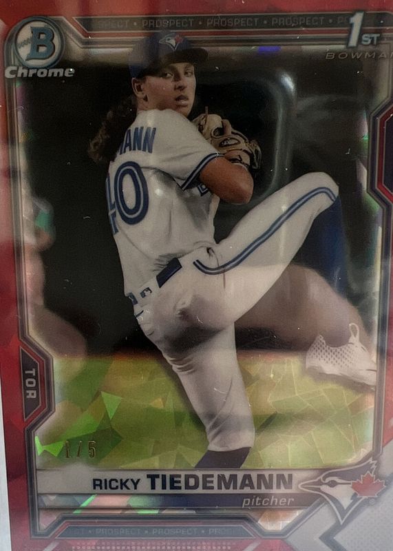 Ricky Tiedemann 2021 Bowman Draft Sapphire Edition #BDC-89 Chrome - Red /5 (1st) SGC 10