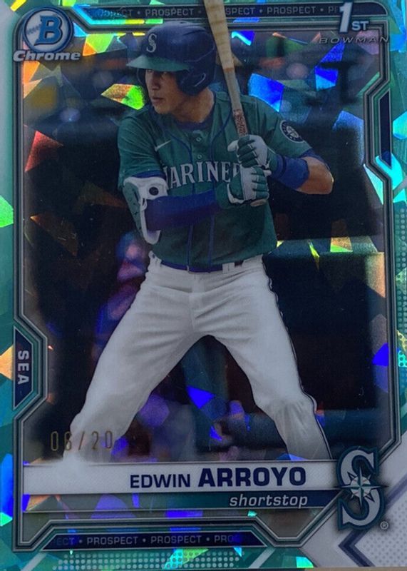 Edwin Arroyo 2021 Bowman Draft Sapphire Edition #BDC-74 Chrome - Aqua /20 (1st) BGS 9.5