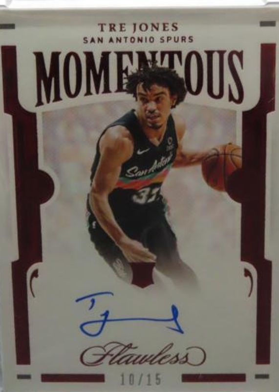 Tre Jones 2020 Flawless #MOM-TRE Momentous Autographs - Ruby /15 Rookie PSA 10