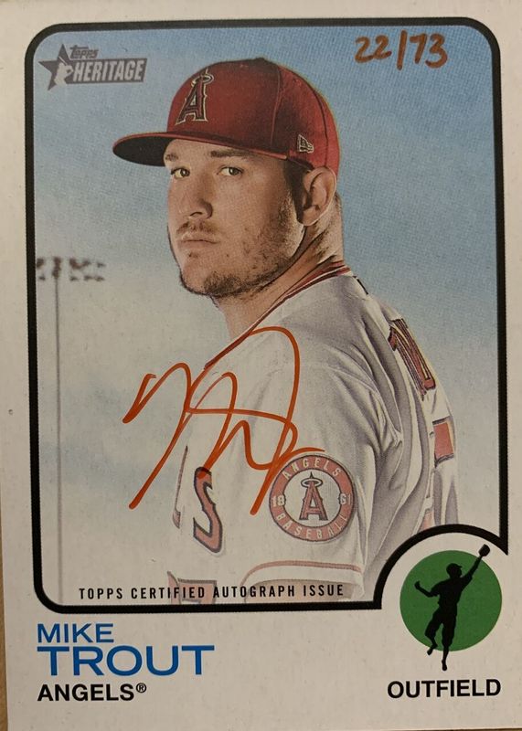 Mike Trout 2022 Topps Heritage #ROA-MT Real One Autographs - Red Ink /73 PSA 10