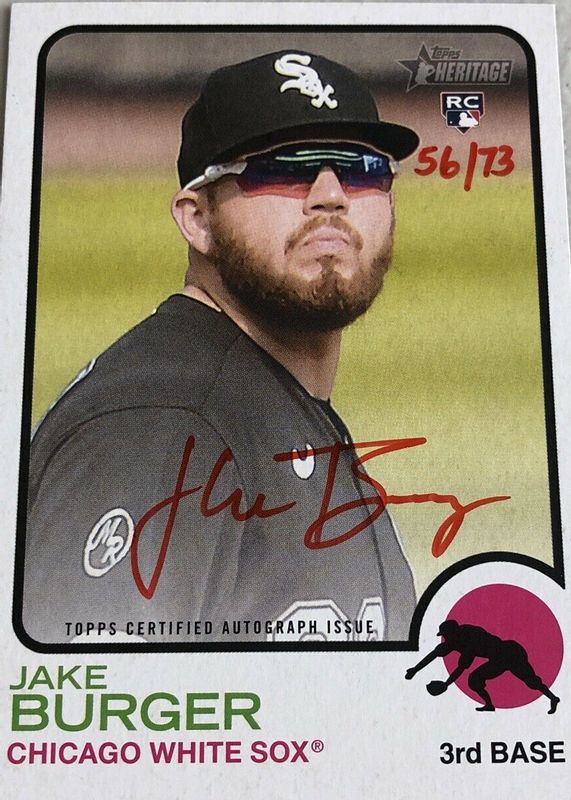 Jake Burger 2022 Topps Heritage #ROA-JB Real One Autographs - Red Ink /73 Rookie RAW