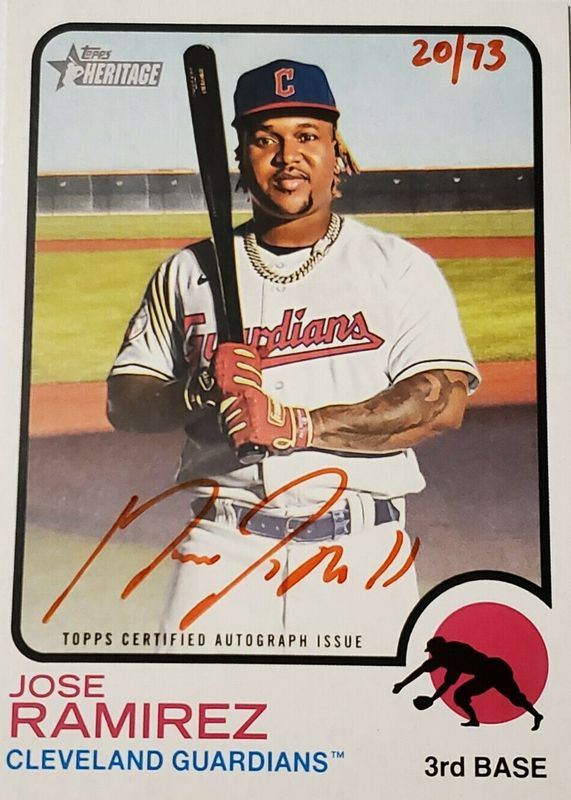 Jose Ramirez 2022 Topps Heritage #ROA-JRZ Real One Autographs - Red Ink /73 SGC 10