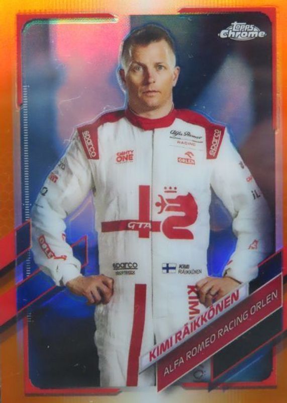 Kimi Raikkonen 2021 Topps Chrome Formula 1 #15 Orange & Red Refractor RAW