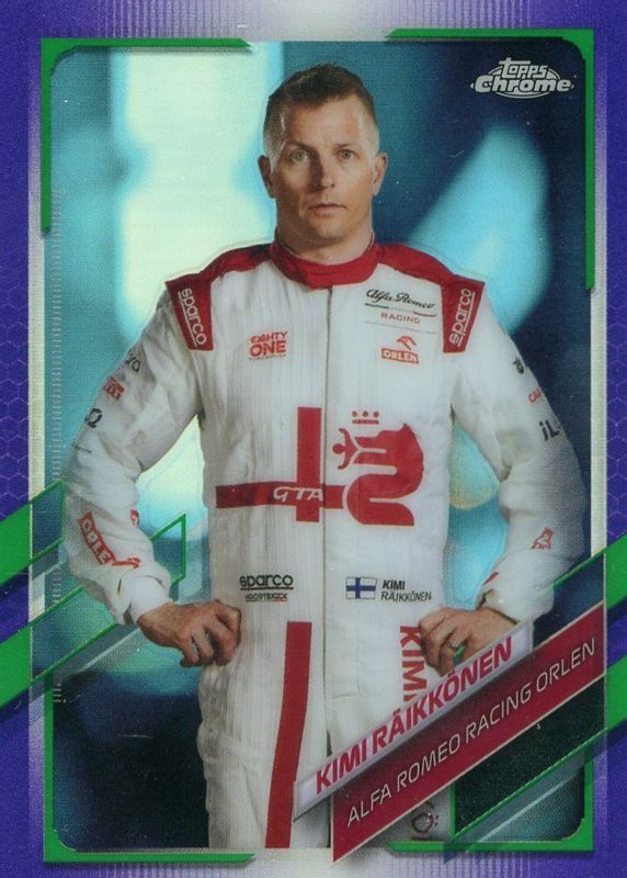 Kimi Raikkonen 2021 Topps Chrome Formula 1 #15 Purple & Green Refractor RAW