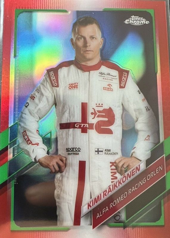 Kimi Raikkonen 2021 Topps Chrome Formula 1 #15 Red & Green Refractor RAW