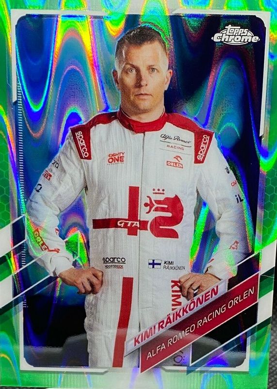 Kimi Raikkonen 2021 Topps Chrome Formula 1 #15 Green RayWave Refractor /99 RAW