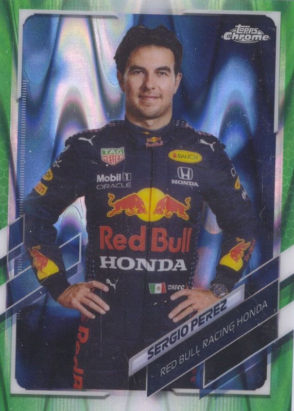 Sergio Perez 2021 Topps Chrome Formula 1 #4 Green RayWave Refractor /99 RAW