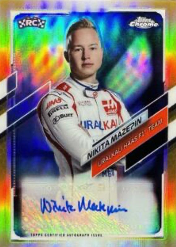 Nikita Mazepin 2021 Topps Chrome Formula 1 #CA-NM Autographs - Gold Refractor /50 PSA 10