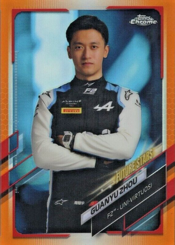 Zhou Guanyu 2021 Topps Chrome Formula 1 #61 Orange & Red Refractor SGC 10