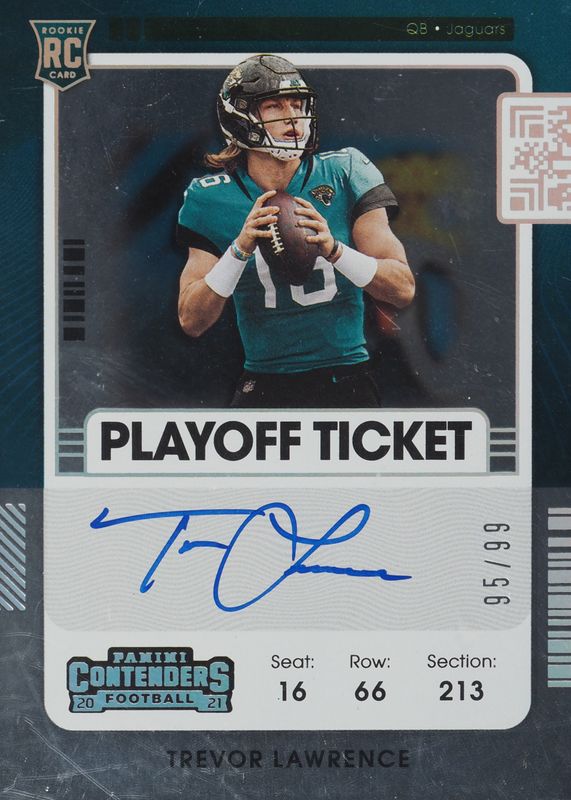 Trevor Lawrence 2021 Contenders #101 Rookie Ticket Auto - Playoff Ticket /99 Rookie BGS 8.5