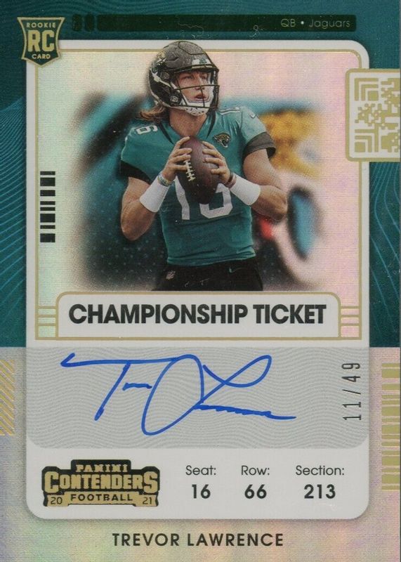 Trevor Lawrence 2021 Contenders #101 Rookie Ticket Auto - Championship Ticket /49 RAW