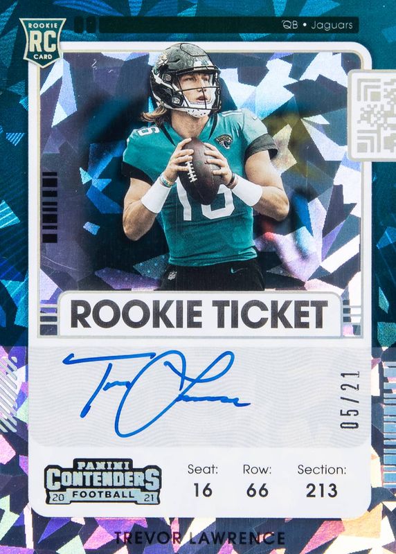 Trevor Lawrence 2021 Contenders #101 Rookie Ticket Auto - Cracked Ice Ticket /21 RAW