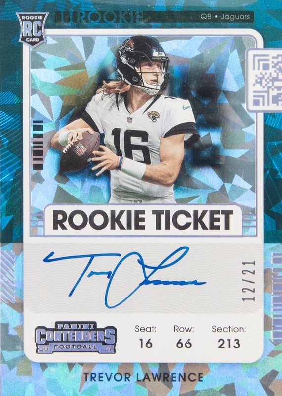 Trevor Lawrence 2021 Contenders #101 Rookie Ticket Auto Variation - Cracked Ice Ticket /21 PSA 10