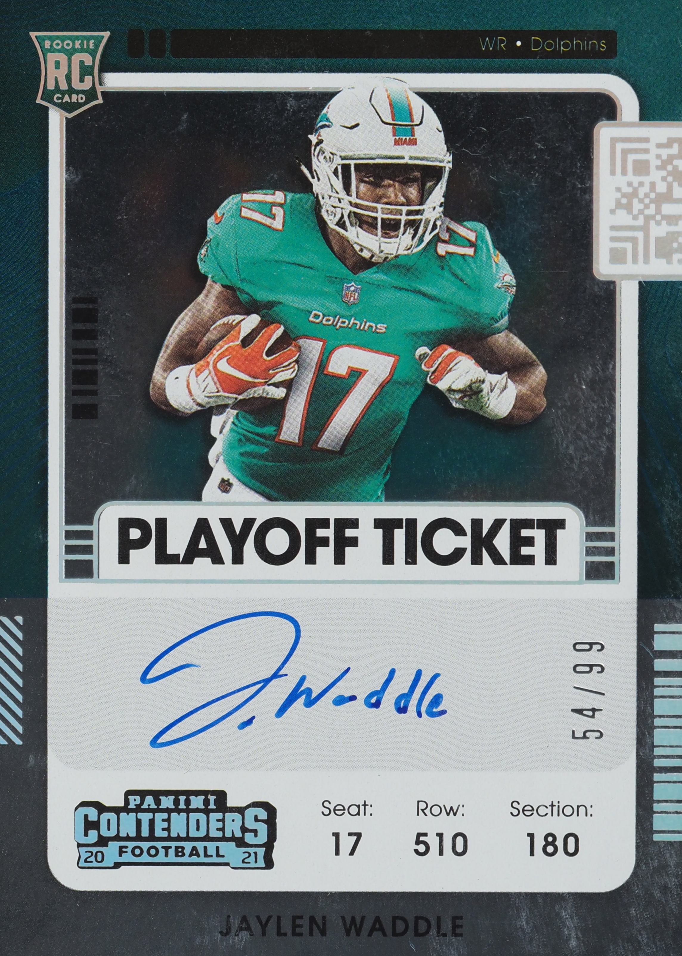 Jaylen Waddle 2021 Contenders #106 Rookie Ticket Auto - Playoff