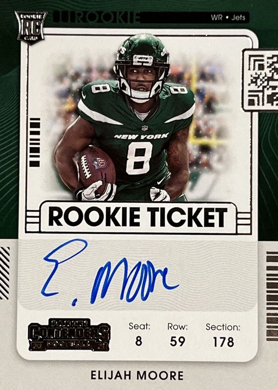 Elijah Moore 2021 Contenders #114 Rookie Ticket Auto Variation Rookie SGC 9