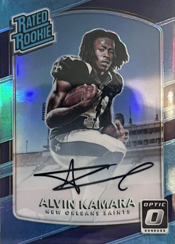 Alvin Kamara 2017 Optic #199 Rated Rookie Autographs - Purple /35 Rookie SGC 9.5