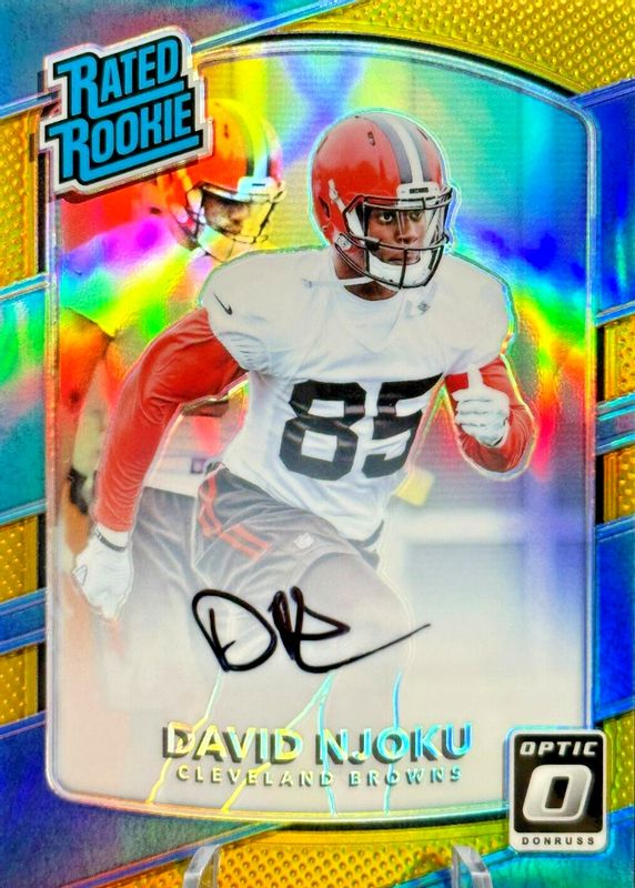 David Njoku 2017 Optic #164 Rated Rookie Autographs - Gold /10 Rookie PSA 9