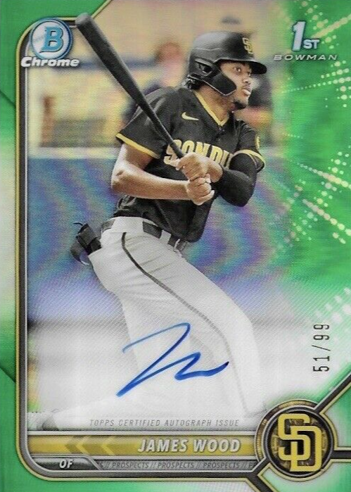 James Wood 2022 Bowman #CPA-JWD Chrome Prospect Auto - Green 