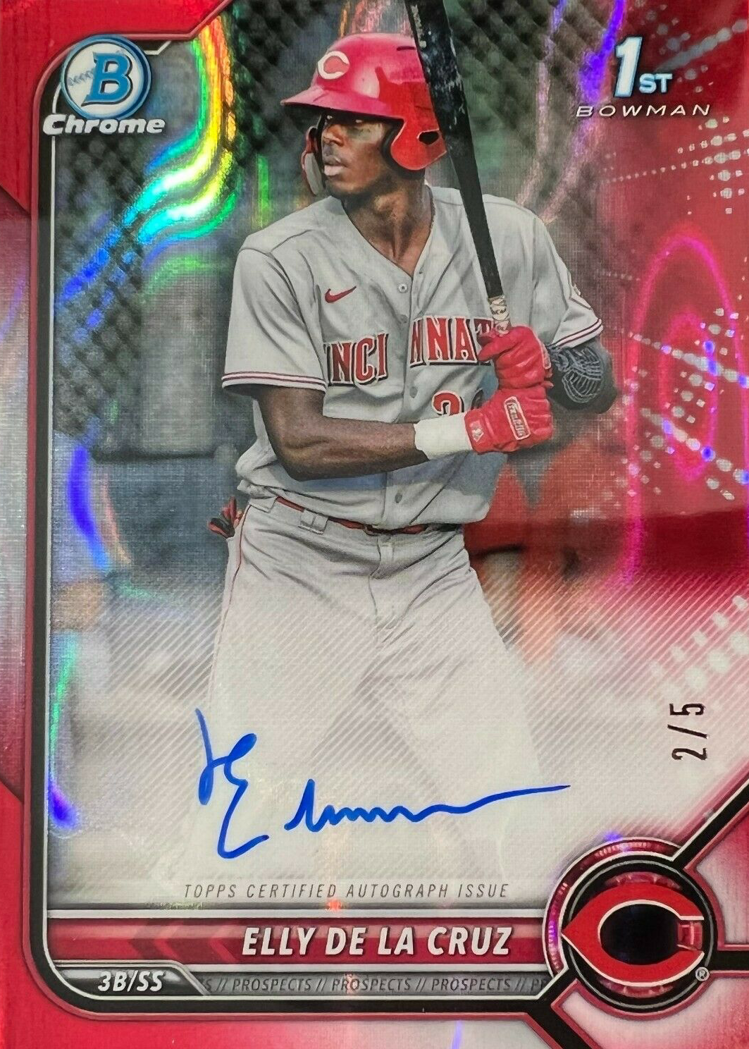 Carte Trading Elly De La Cruz – 2023 Bowman Chrome Aqua Shimmer #55/125, Cincinnati Reds