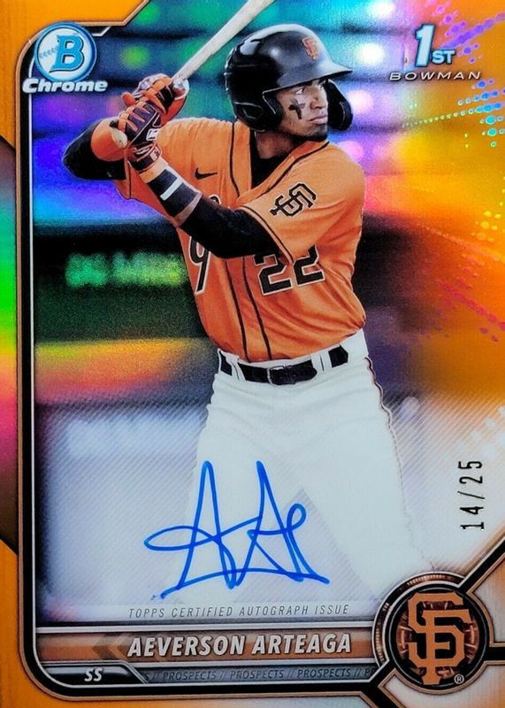 Aeverson Arteaga 2022 Bowman #CPA-AA Chrome Prospect Auto - Orange Refractor /25 (1st) BGS 9