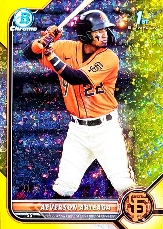 Aeverson Arteaga 2022 Bowman #BCP-82 Chrome Prospects - Yellow Mini-Diamond Refractor /75 (1st) RAW