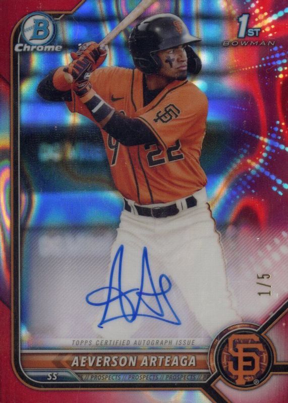 Aeverson Arteaga 2022 Bowman #CPA-AA Chrome Prospect Auto - Red Lava Refractor /5 (1st) PSA 10