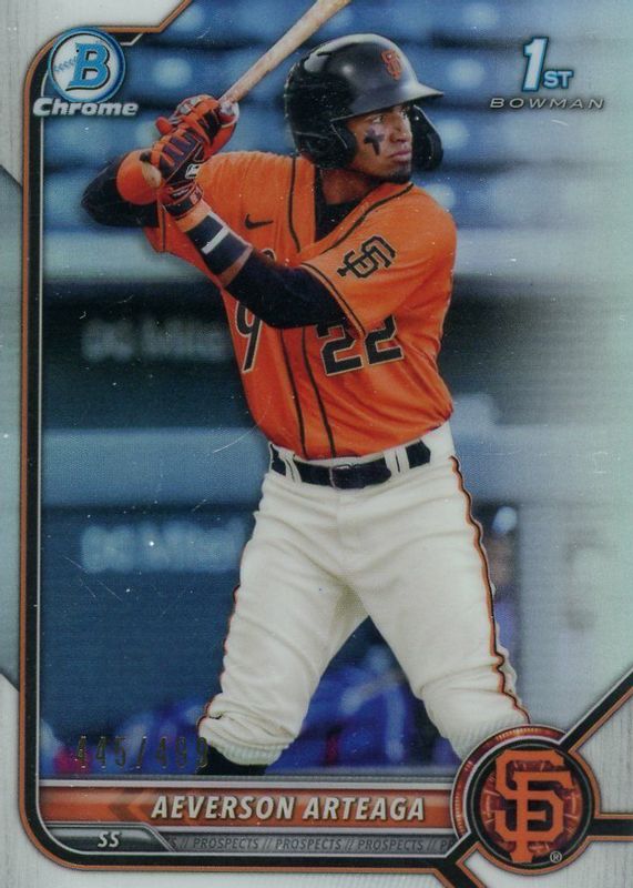 Aeverson Arteaga 2022 Bowman #BCP-82 Chrome Prospects - Refractor /499 (1st) RAW