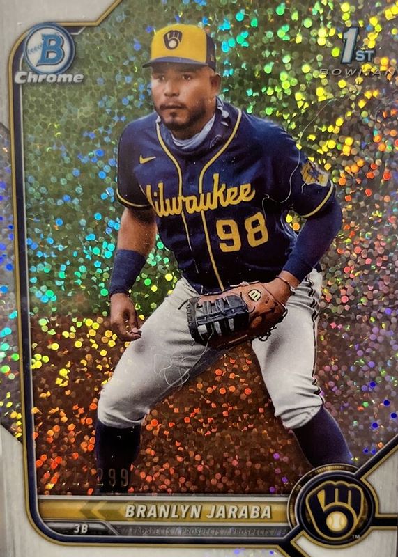 Branlyn Jaraba 2022 Bowman #BCP-15 Chrome Prospects - Speckle Refractor /299 (1st) SGC 9