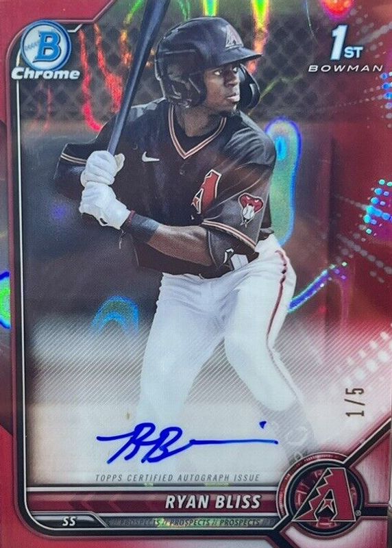 Ryan Bliss 2022 Bowman #CPA-RB Chrome Prospect Auto - Red Lava Refractor /5 (1st) PSA 9