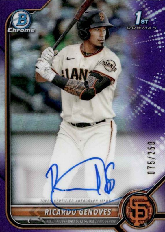 Ricardo Genoves 2022 Bowman #CPA-RGV Chrome Prospect Auto - Purple Refractor /250 (1st) RAW