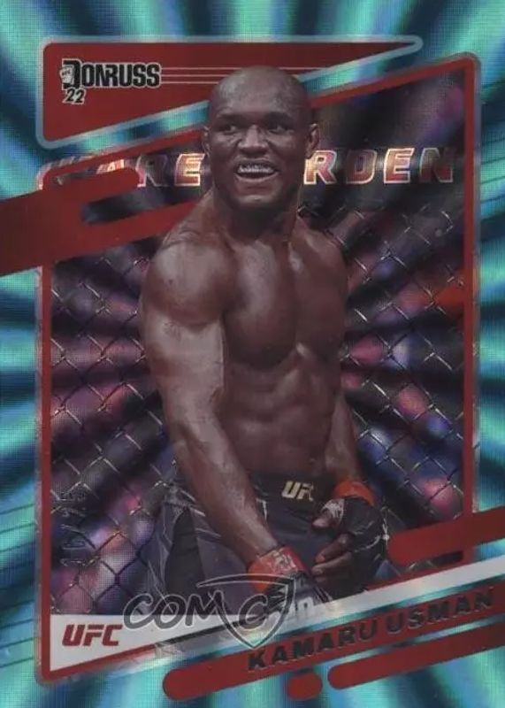 Kamaru Usman 2022 Donruss UFC #72 Holo Teal Laser /25 PSA 10