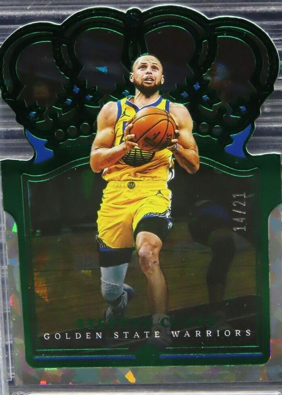 Stephen Curry 2021 Crown Royale #70 FOTL Green Crystal /21 PSA 9