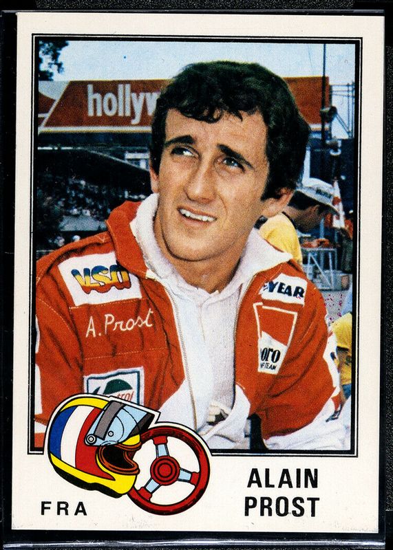 Alain Prost 1980 Panini F1 Grand Prix #63 Base Rookie PSA 8