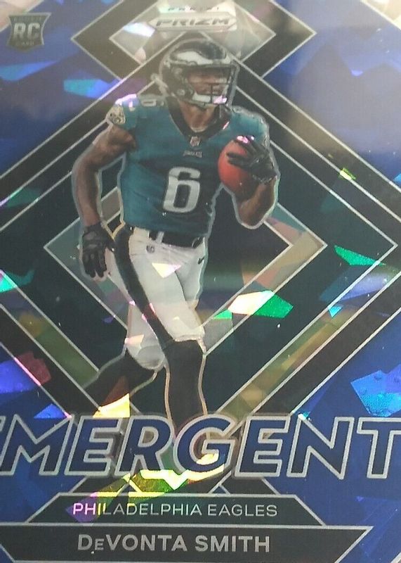 DeVonta Smith 2021 Prizm #E-5 Emergent - Blue Ice /99 Rookie PSA 10