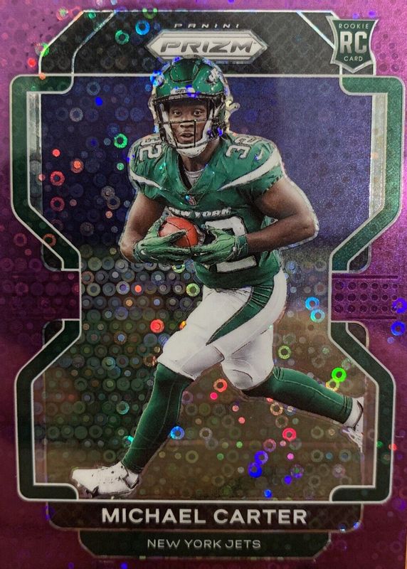 Michael Carter 2021 Prizm #365 No Huddle Purple /35 Rookie RAW