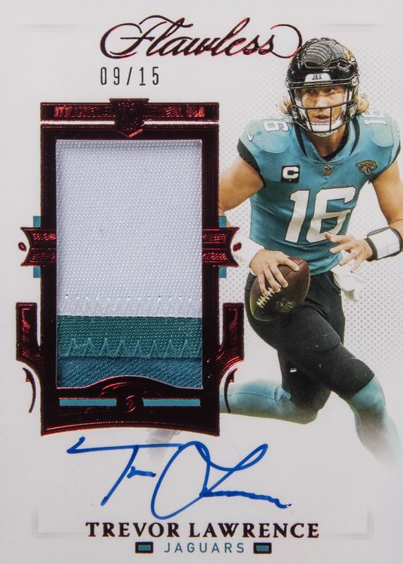 Trevor Lawrence 2021 Flawless #RPA-TLA Rookie Patch Auto - Ruby (/15) Rookie PSA 8