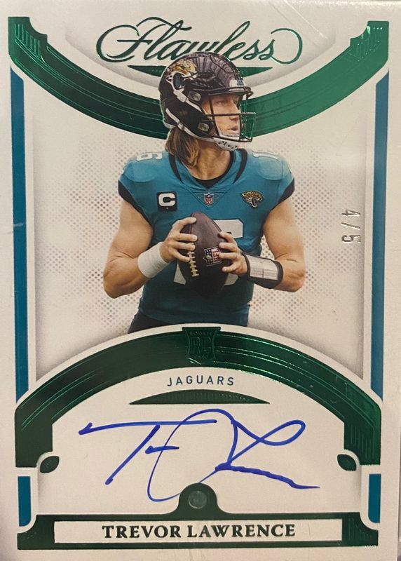 Trevor Lawrence 2021 Flawless #RGS-TLA Rookie Gems Signatures - Emerald /5 Rookie BGS 9