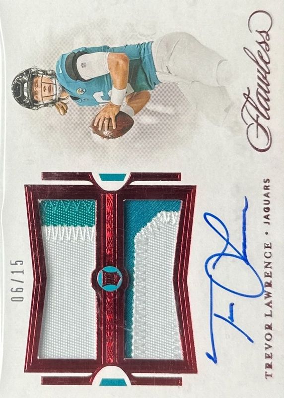 Trevor Lawrence 2021 Flawless #RDPA-TLA Rookie Dual Patch Auto - Ruby (/15) Rookie SGC 8